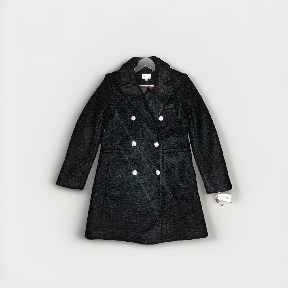 NWT M x Milly Black Boucle Coat Rhinestone Buttons Double Breasted M09184 S - Picture 5 of 10